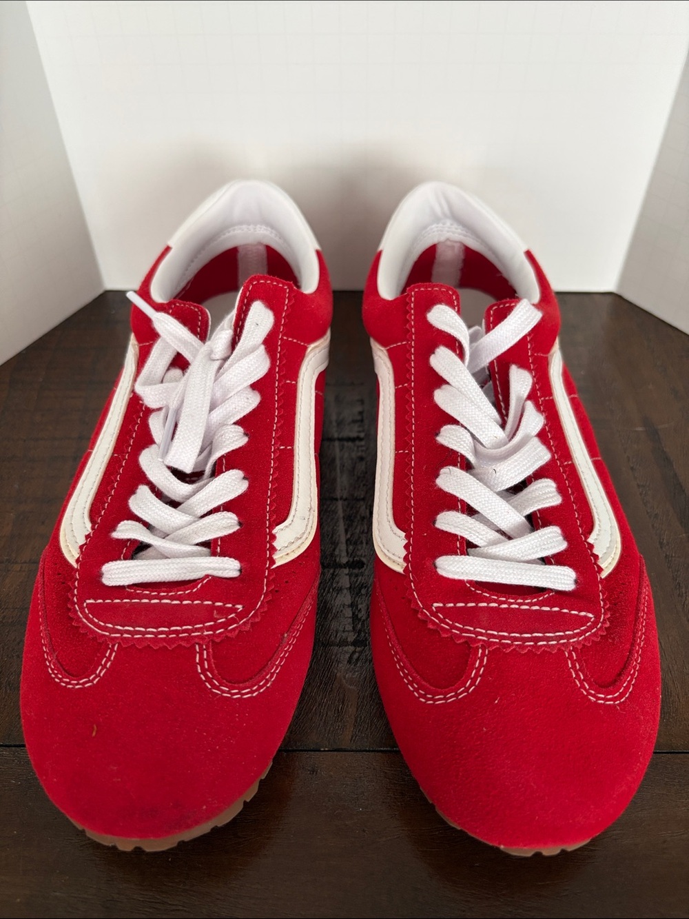 Vans Red Suede Sneakers with White Stripe